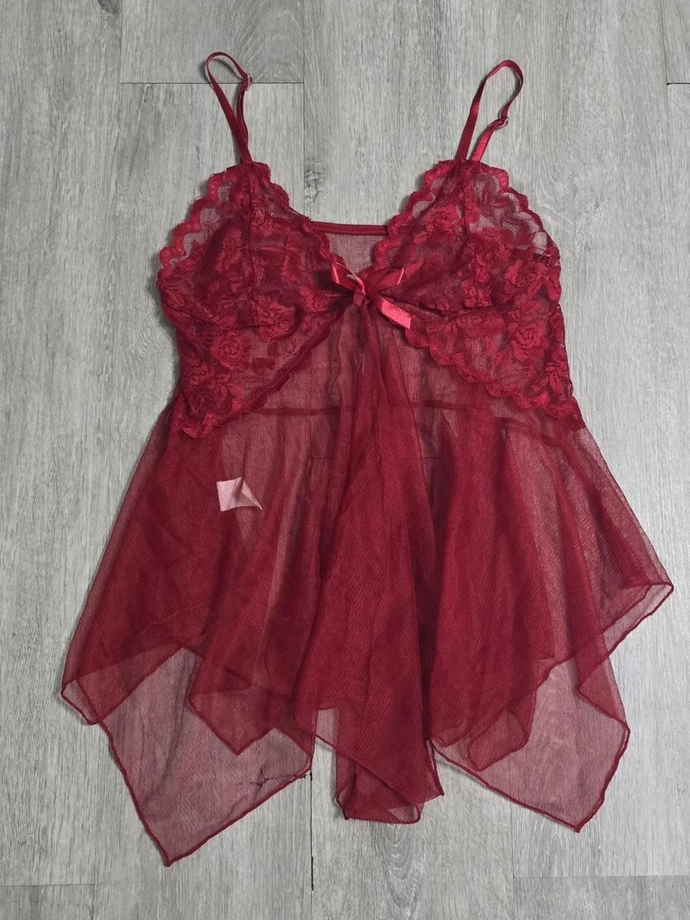 Red Lace Polyester & Elastane Lingerie Top w/ Bow Detail Size Medium